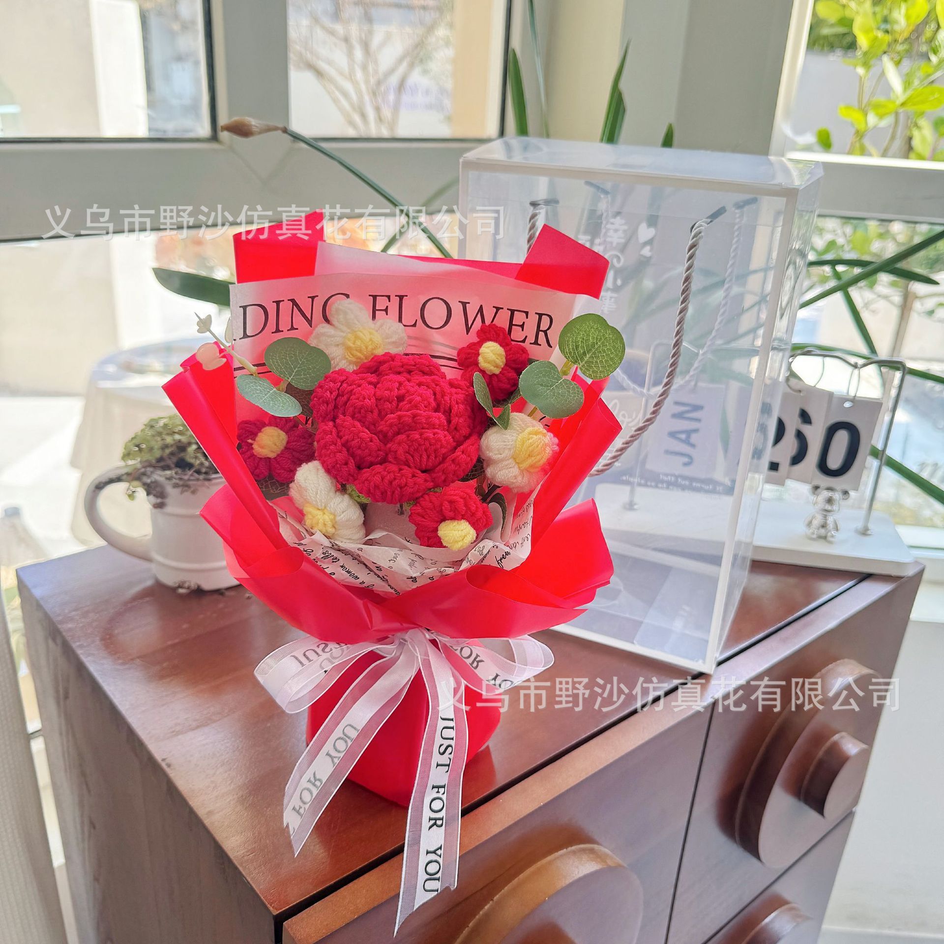 Mxh029-bouquet de fil rose rouge-carte de voeux de vacances
