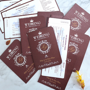2020 Brown Color <strong>Craft</strong> Visa Wedding Invitations Letter Barat Invitation Card Boarding Pass <strong>Booklet</strong> Design for Naming Ceremony - Product Image 2