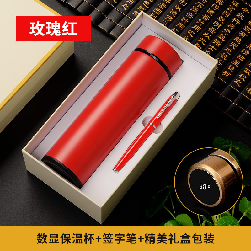 Rose rouge : stylo signature pour tasse thermos à affichage numérique.