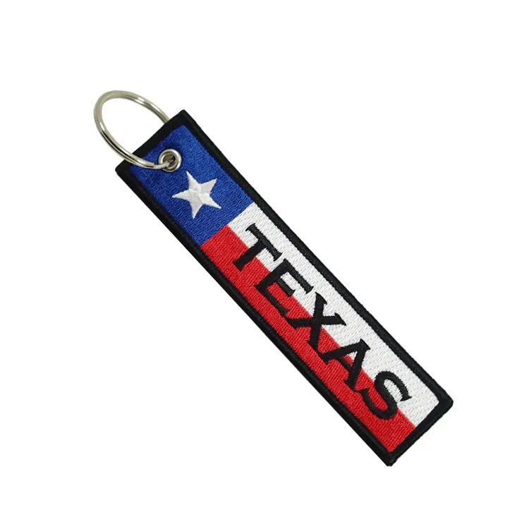 Portachiavi personalizzato Luso Texas Flag portachiavi ricamo per auto borsa per moto ricamata portachiavi anello nero