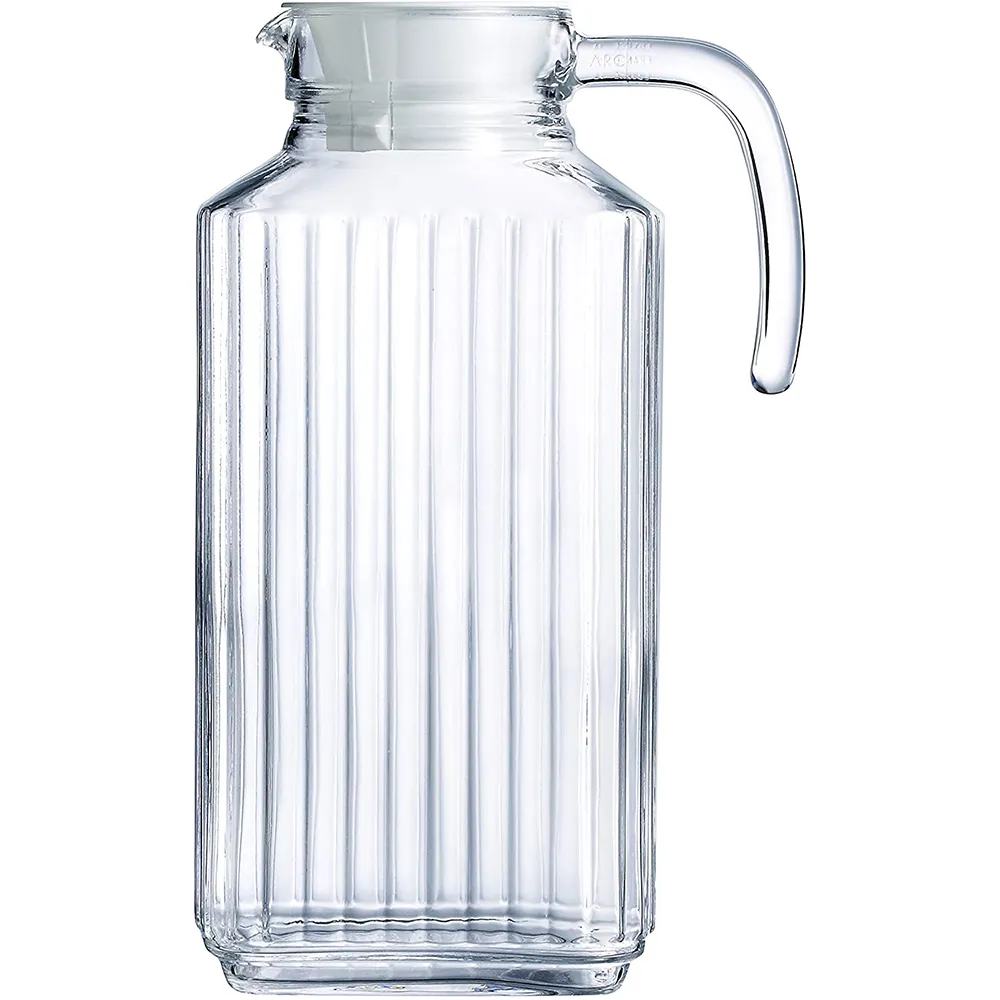 홈 유리 제품 1100ml 37.2oz 플라스틱 뚜껑을 가진 유리제 주스 물 마시는 투수 Quadro 1.7 리터 (57 1/4 온스) 투수