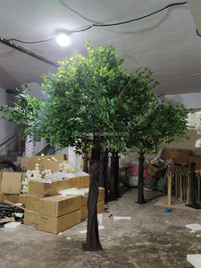 E-カスタムグラスファイバー人工大きな木結婚式の背景人工オレンジイチジクの木偽のプラスチック植物緑のガジュマルの木