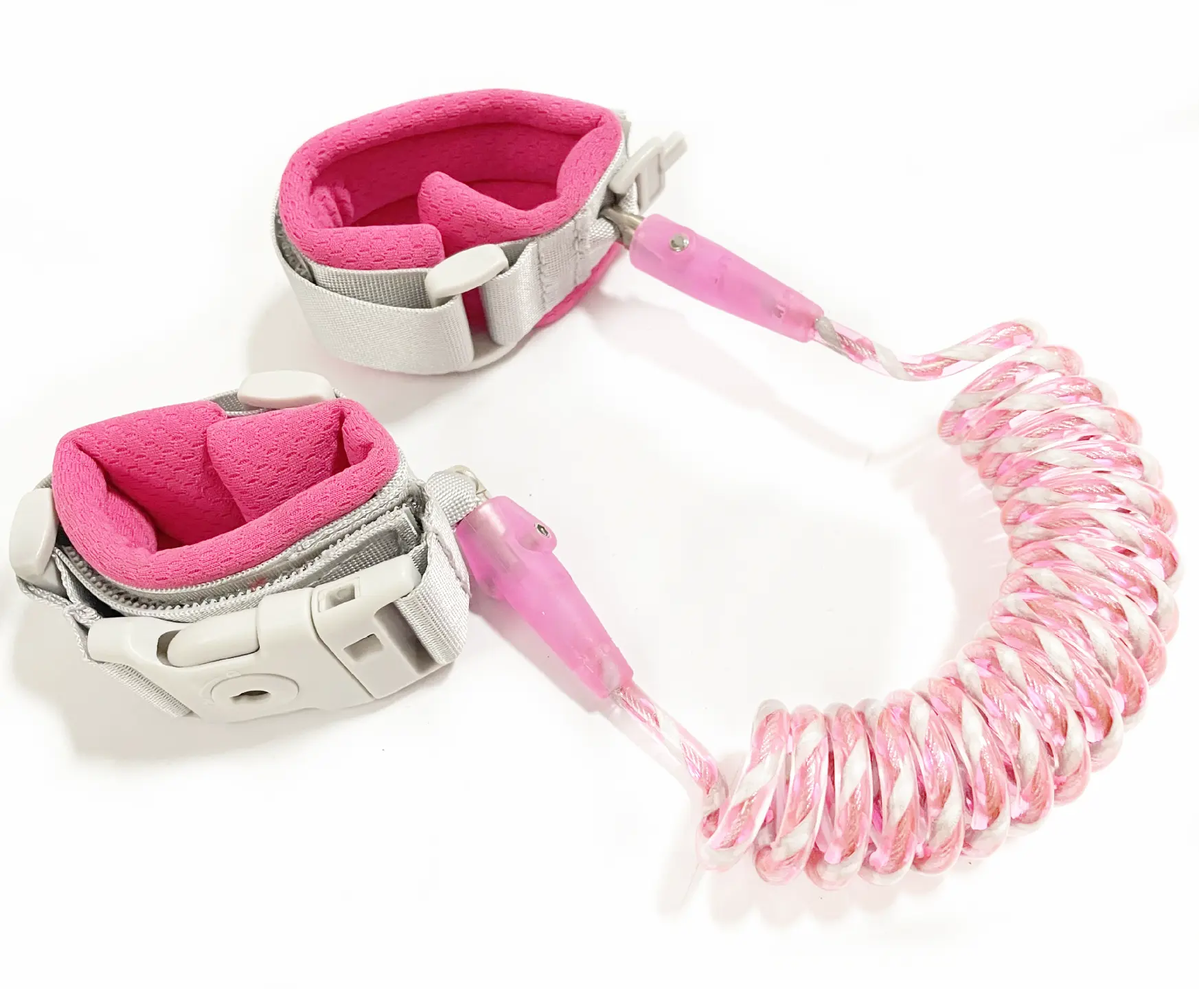 Bracelets de sécurité pour enfants à clé transparente rose de 1.5m avec bandes réfléchissantes laisse de poignet anti-perte en acier