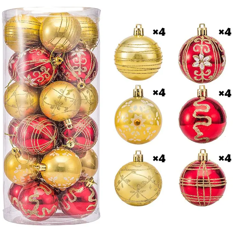 Sıcak satış kırmızı ve altın toplu baubles ürünleri noel dekorasyon hediyeler plastik top süsler Set kutusu