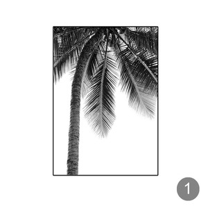 斯堪的纳维亚现代艺术黑白热带植物棕榈树海滩装饰画帆布海报带框