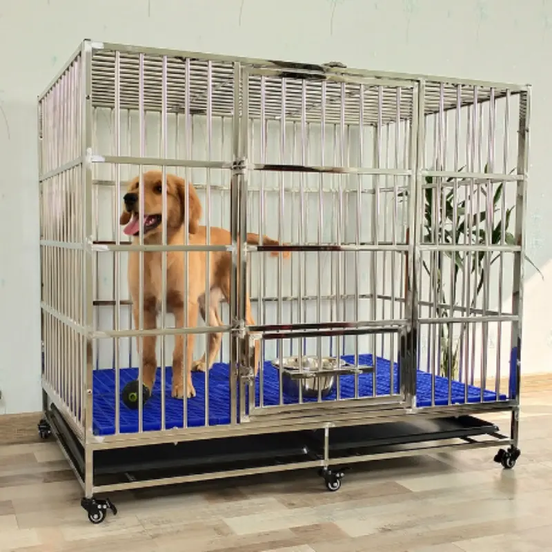 Cage pliable pour chien et chat en acier inoxydable à double porte et porte simple Offre Spéciale avec roues