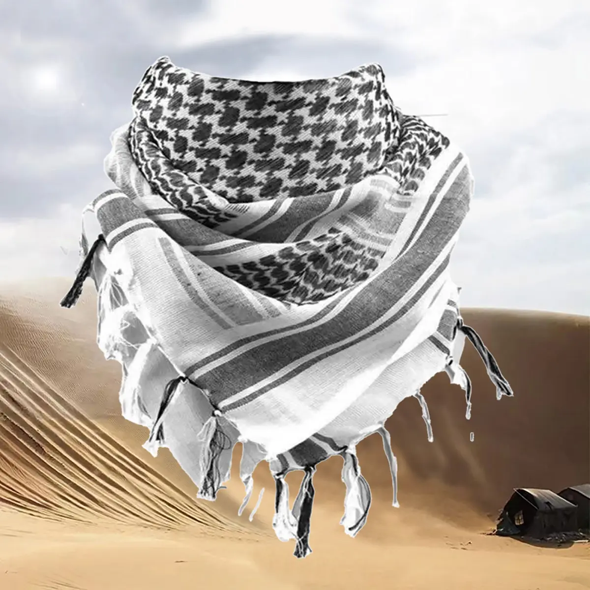 Bufanda cuadrada Shemagh Desert KeffIyeh Arafat Bufanda de algodón Wrap Multicolor 100% algodón Bufanda Keffiyeh blanca y negra