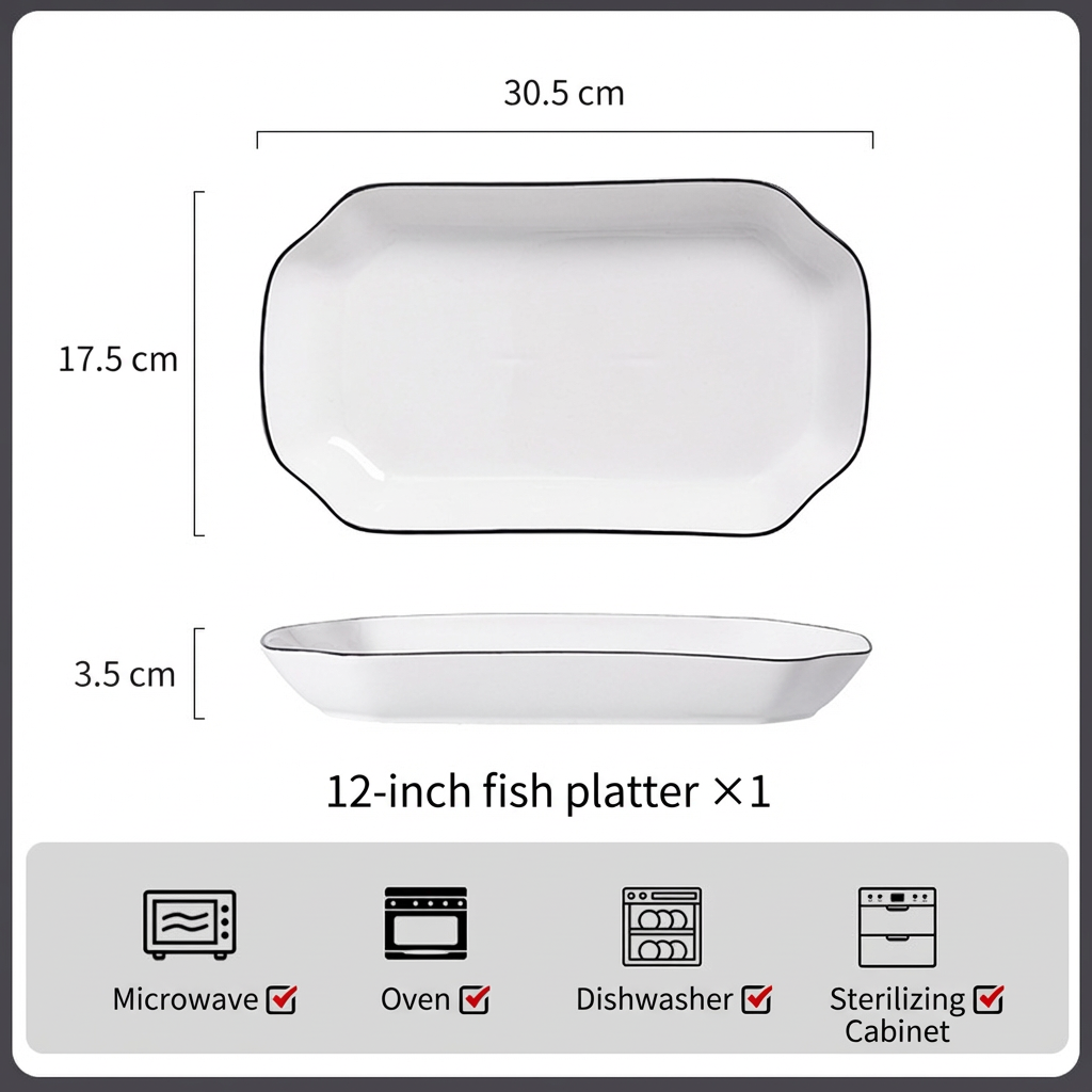 Assiette à poisson 12 pouces blanche
