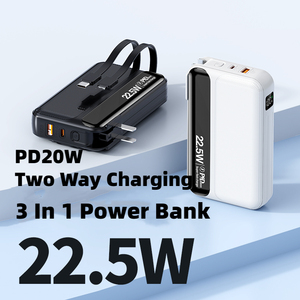 3in1 AC plug 20000mah fonte de alimentação de grande capacidade LED <span class=keywords><strong>display</strong></span> <span class=keywords><strong>digital</strong></span> PD 22.5W banco de carregamento do telefone móvel
