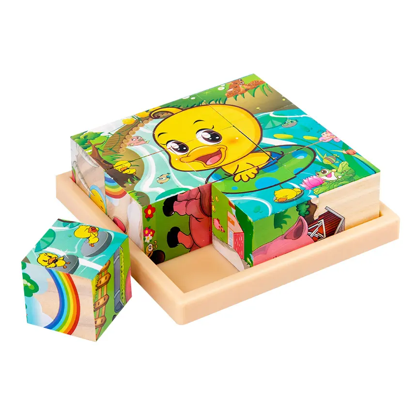 Novos Blocos de Construção 3D Estereoscópico Crianças Jardim de Infância Puzzle Brinquedos 3-6-7 Anos de Idade 6 lados Desenho 9-Piece Enigma De Madeira