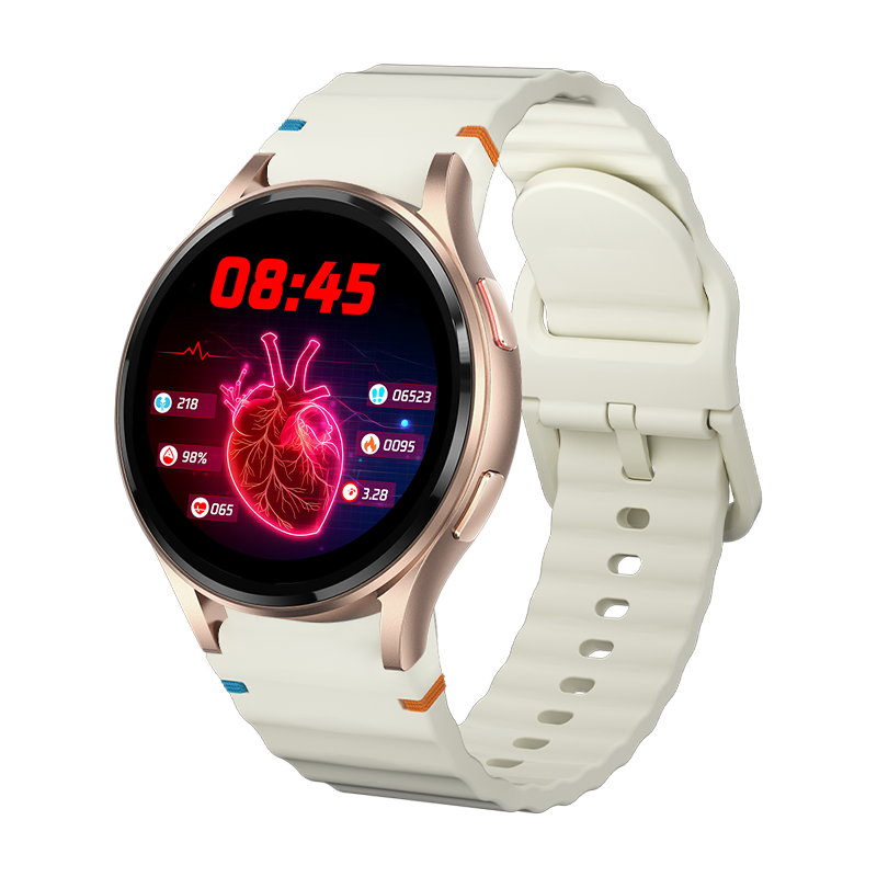 Golden case, white strap