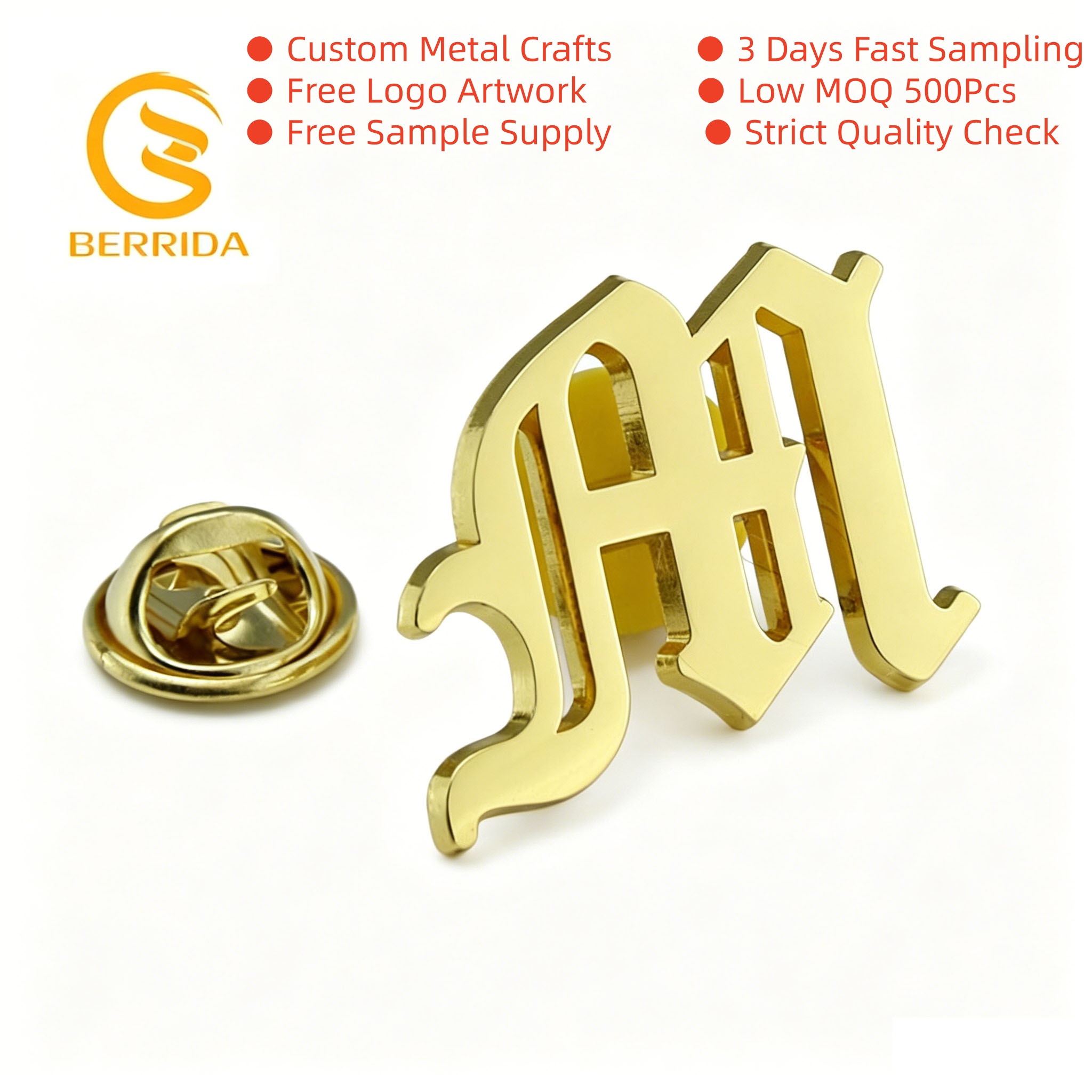 Gothic 3D Font Gold Brooch