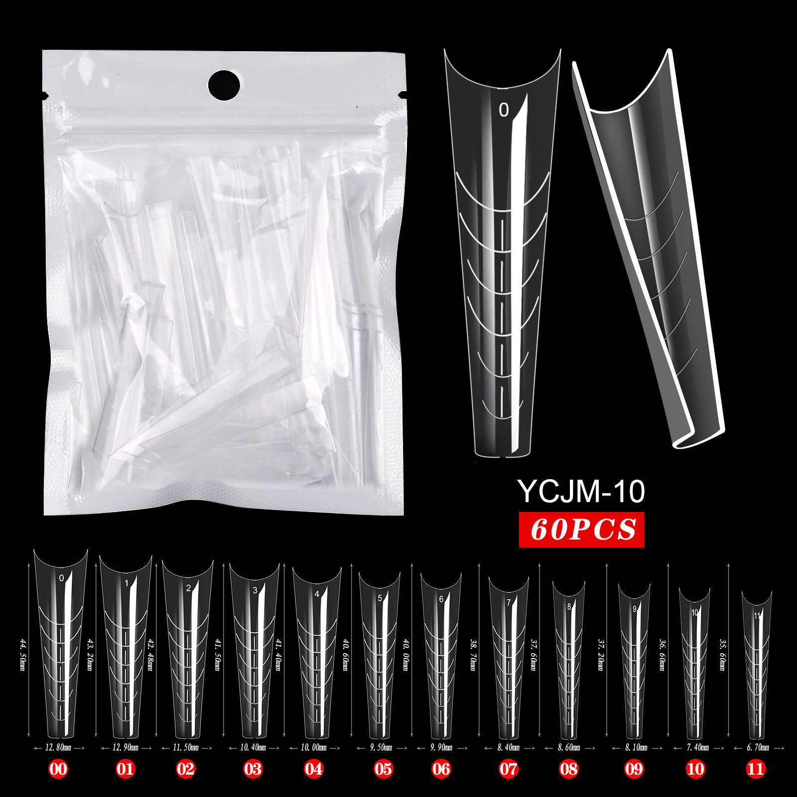 60pcs extension glue nail mold 10
