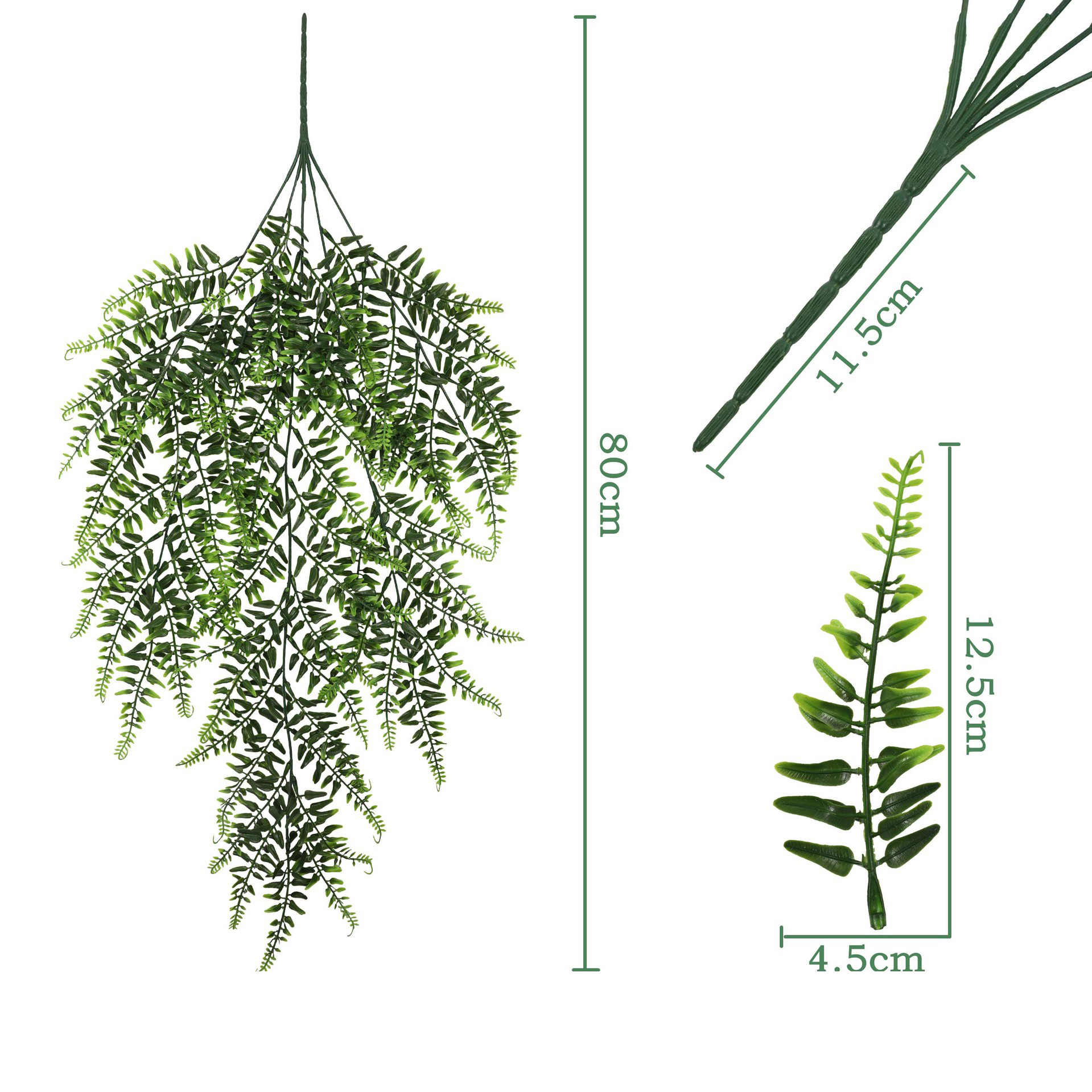 Fougère artificielle à larges feuilles de 80 cm, plante grimpante verte suspendue