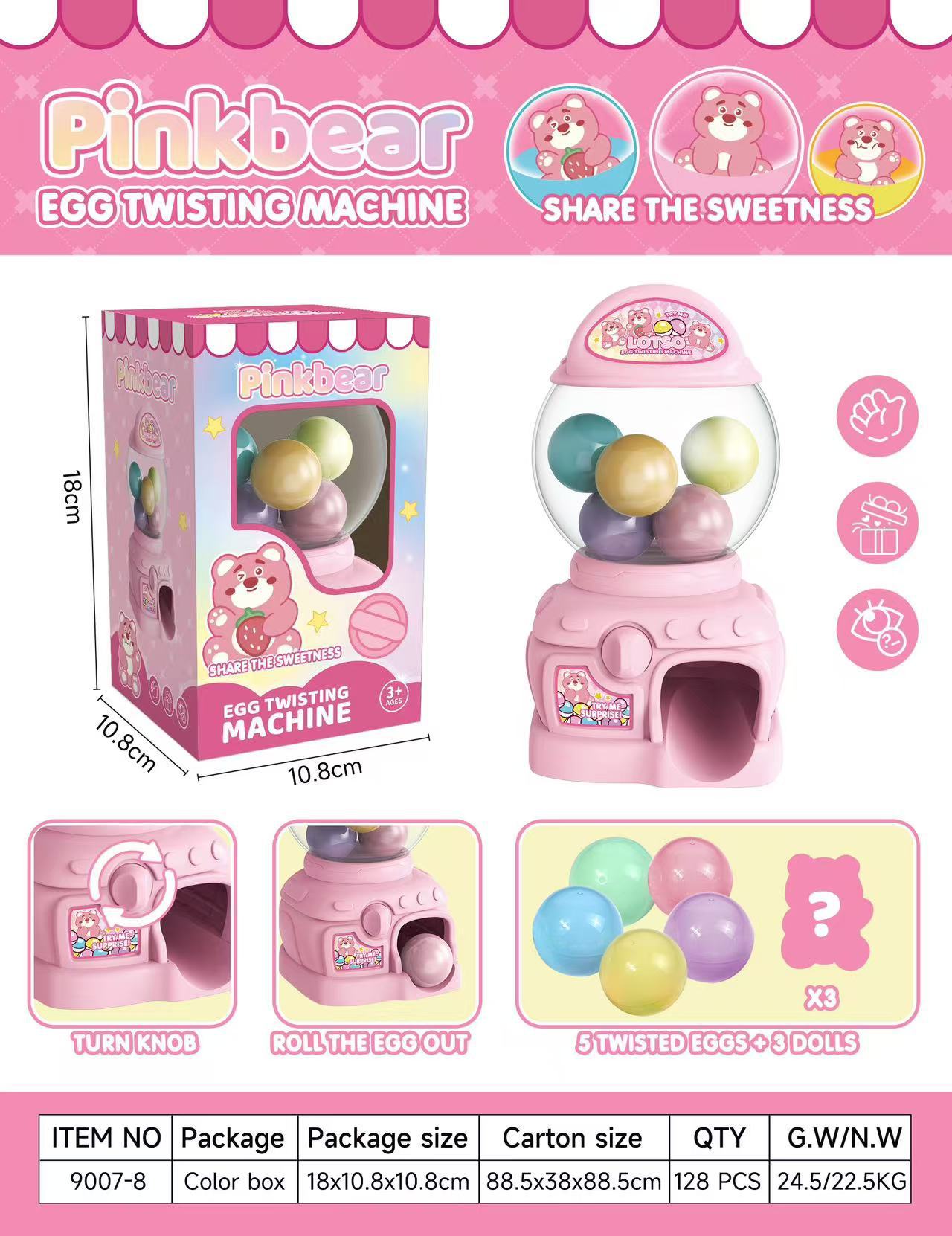 Machine à gashapon bonbons ours fraise 9007-8