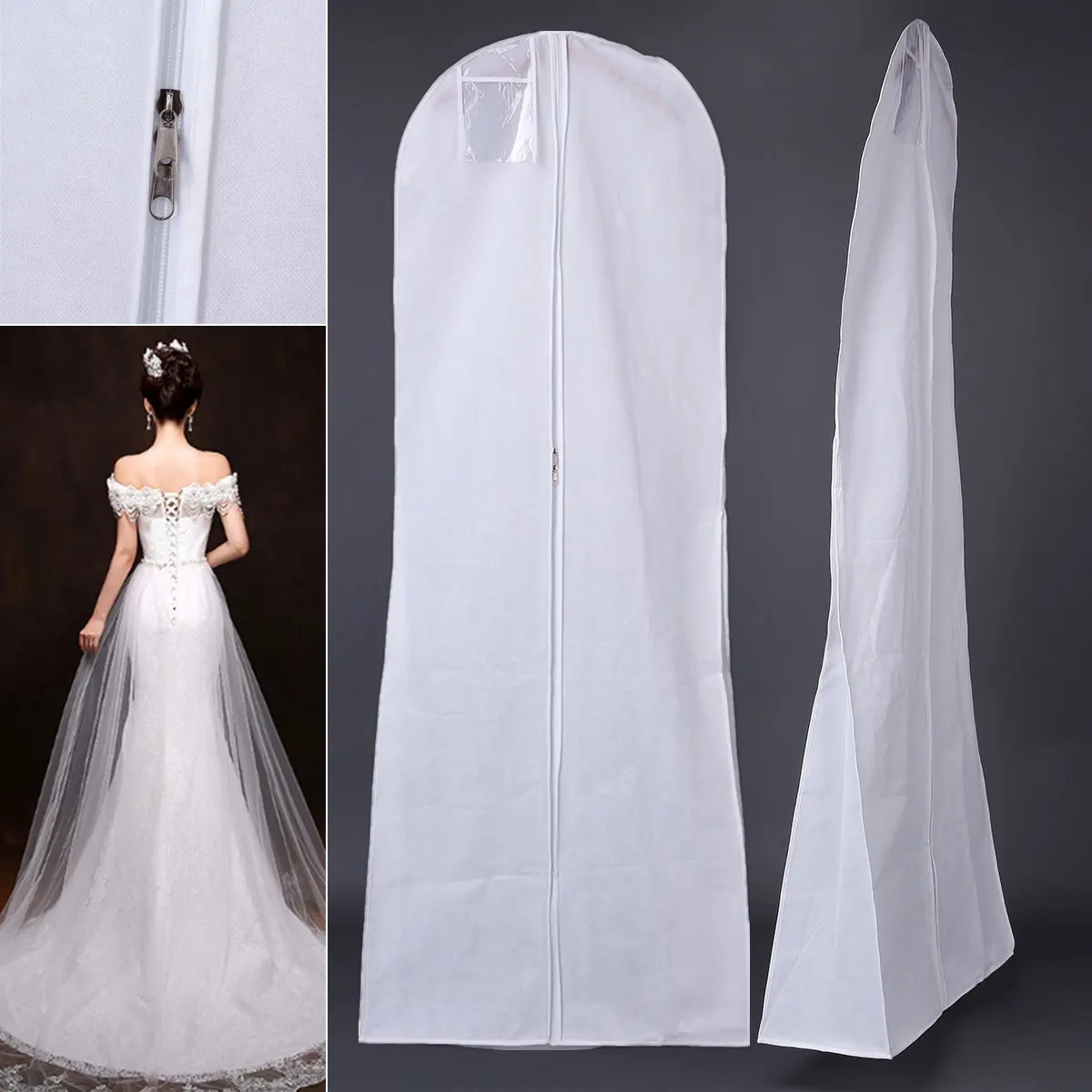Atacado logotipo personalizado respirável tampa de roupas vestido de noiva longo não tecido vestido de noiva saco de vestuário