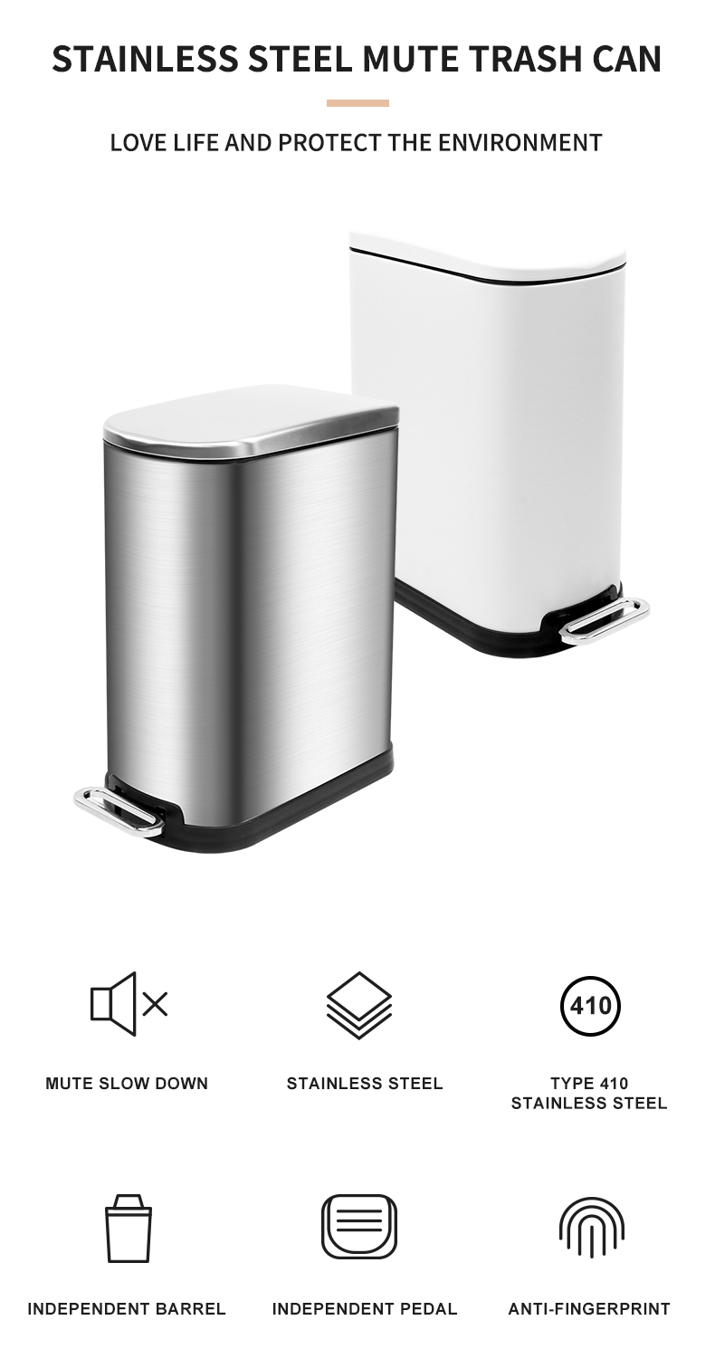 10L Household kitchen Cleaning Tools Accessory Stainless Steel Foot Pedal Trash Can Waste