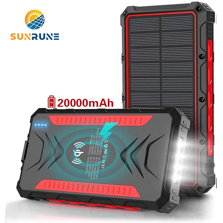 Cargador de teléfono con panel solar, batería externa portátil de 10000mah, 20000mAh, para exteriores