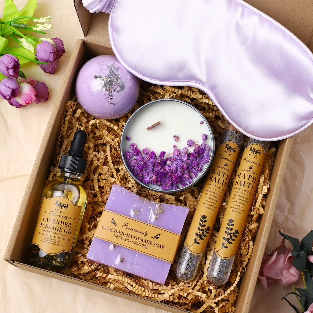 Atacado cestas de lavanda para presente, spa conjunto de presente para auto cuidados com o corpo, floral, corpo, spa, pacote de presente de aniversário, caixa para ela