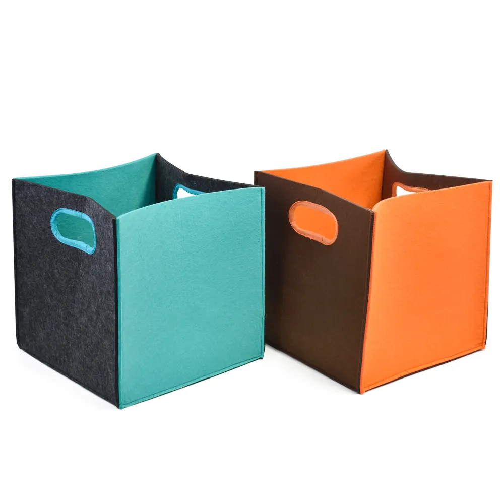 Panier de rangement empilable en feutre pour enfants Boîte de rangement pliable en tissu feutre rectangulaire faite à la main Cubes Conteneurs