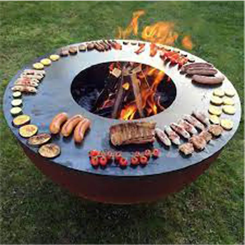 Outdoor grande churrasco Flat Top Grill Cooking Fire Bowl Pits Top vender ferrugem Corten Steel China Round Churrasco Grill