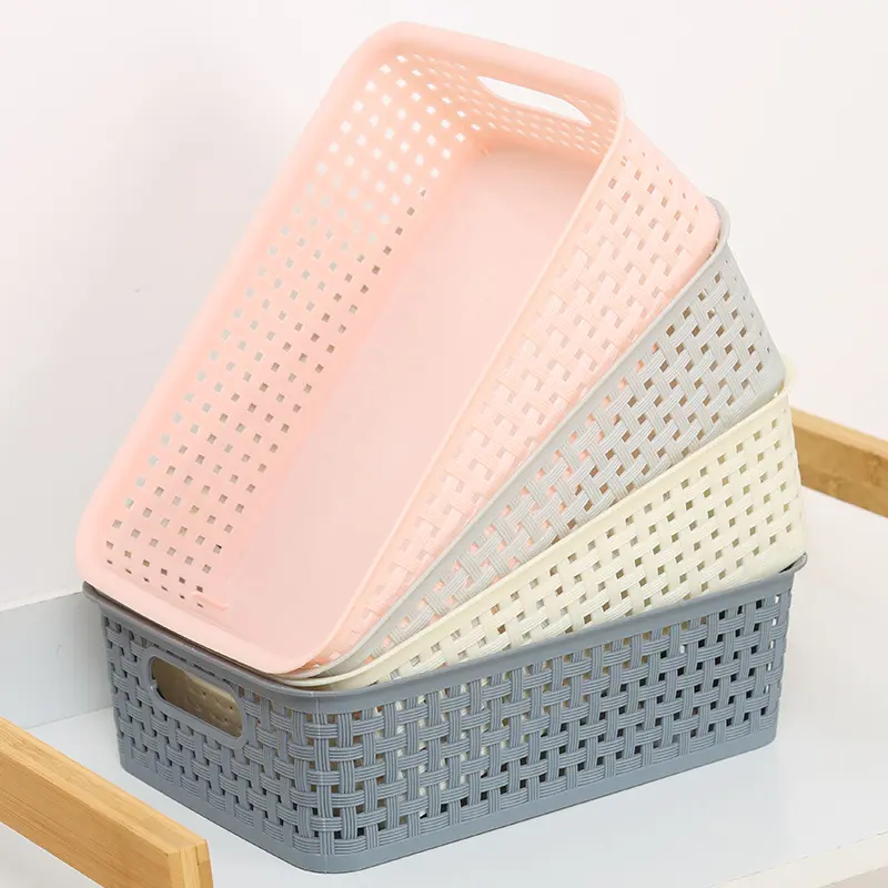 Cesta de almacenamiento de plástico tejido para el baño, cocina