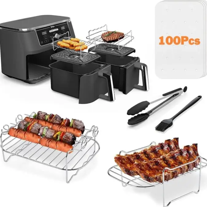 Support de gril de friteuse à air en acier inoxydable pour friteuse à air Ninj double avec brochettes de barbecue accessoires de friteuse à air