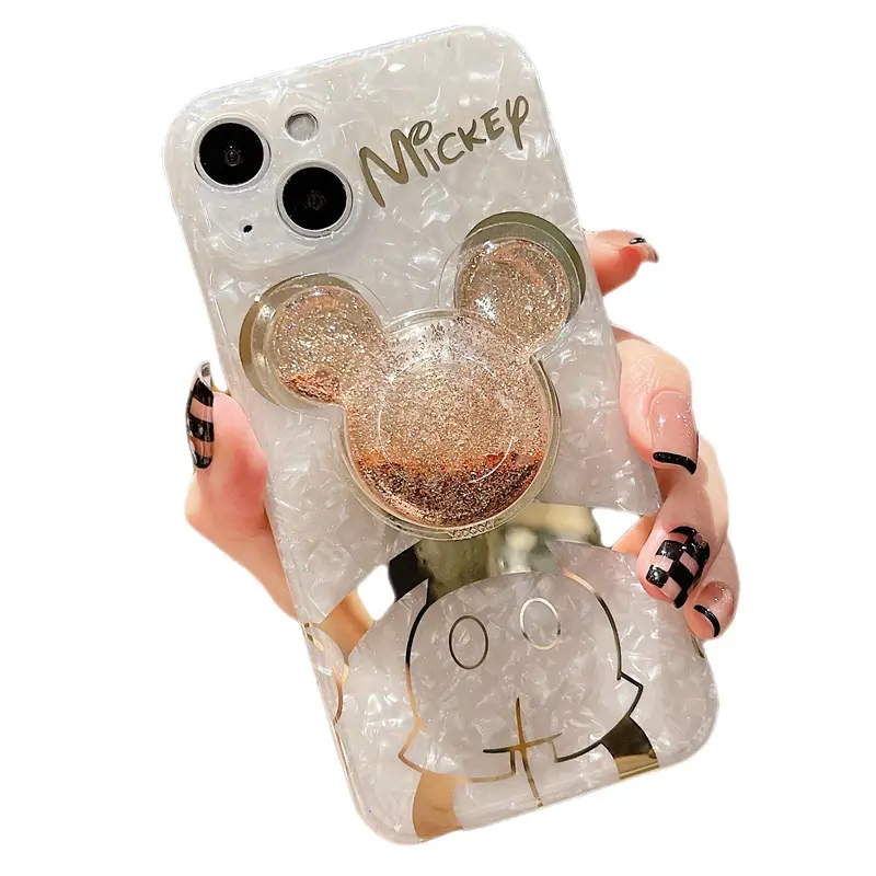 Popular entre las niñas chapado Mickey Minnie Shell funda de teléfono para Iphone14 13 12 Pro Max 11 dibujos animados lindos con cubierta de cordón de anillo