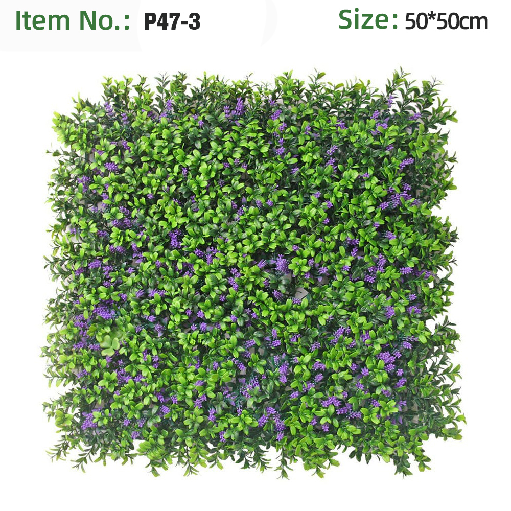 Panneau mural en eucalyptus vert clair avec herbe à fleurs violettes