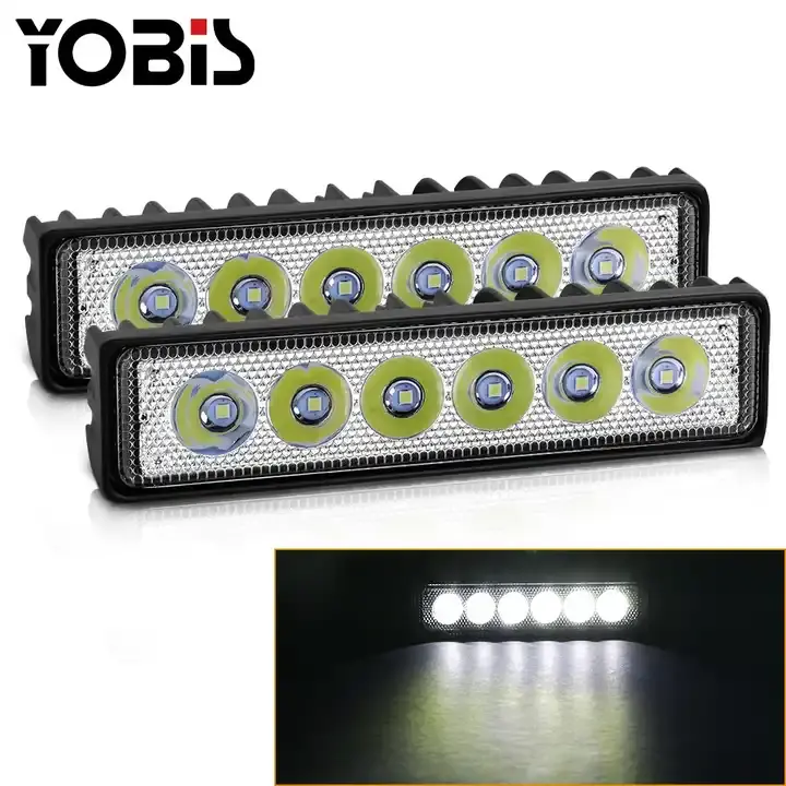 YOBIS lampu sorot LED otomatis 18W 6 inci, lampu kerja mobil lampu mengemudi Led satu baris