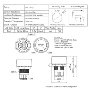 Başlangıç motoru düğmesi 12V DC 50A SPST kapalı anlık anahtarı araba Stater itme başlangıç kontak anahtarı yarış spor otomobil kamyon - Product Image 4