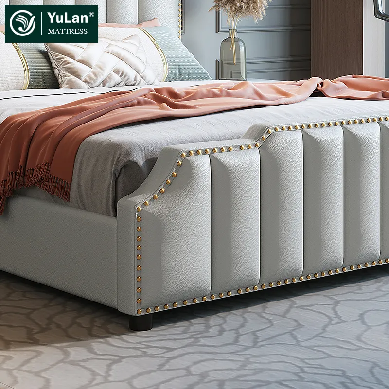 Foshan wholesale modern luxury bedroom furniture king size solid wood genuine leather bed