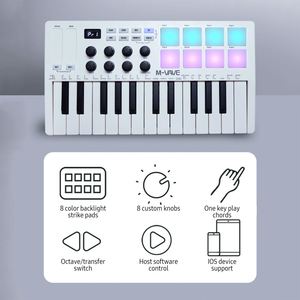 M-Vave SMK25 Mini tastiera MIDI 25 tasti sensibili supporto Wireless con 8 RGB Drum pad Console di controllo 8 codificatori assegnabili - Product Image 3