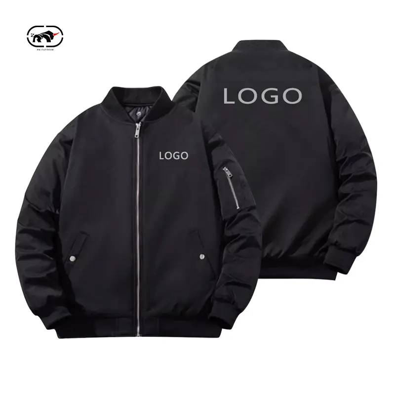 Chaquetas personalizadas para hombre, chaqueta de bombardero negra a prueba de viento, chaqueta de vuelo cálida de invierno con cremallera completa
