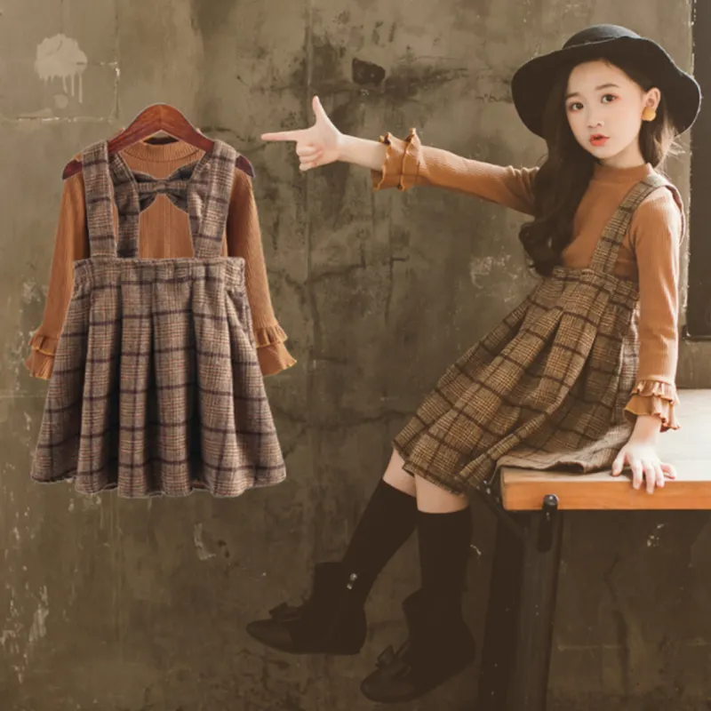 2021 New Trendy Fashion Autumn Outfit Children's Two-piece Girl Girls Suspender Skirt Suit