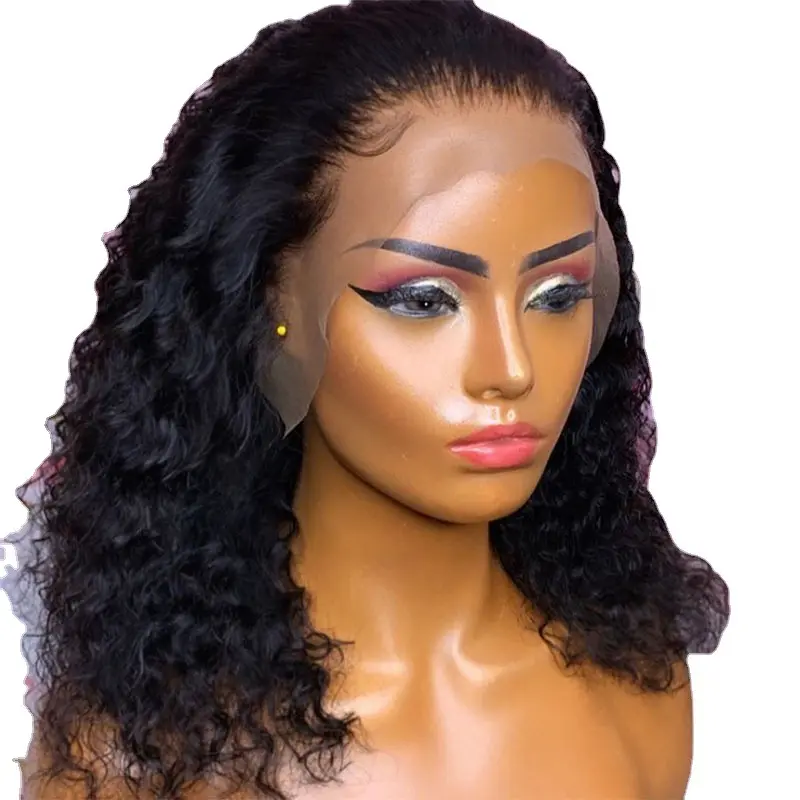 Wig Bob pendek 2024 rambut manusia renda depan Wig rambut manusia Brasil Wig Frontal renda HD keriting Afro Kinky UNTUK WANITA HITAM