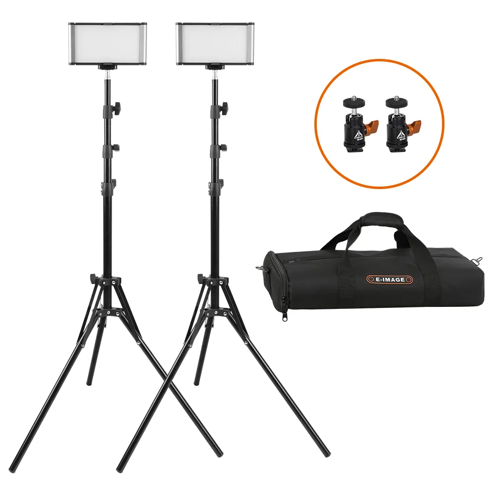 E-IMAGE en cámara LED Kit de iluminación con luz de pie y bolsa de transporte para fotografía