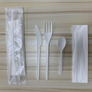 包装质量白色瓶子和塑料套装定制蓝色杯子重型木质餐具叉勺一次性机器制造商 - Product Image 6