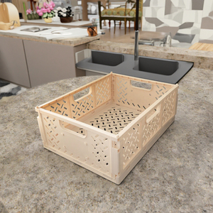 Cesta de plástico apilable encajable PP Tote Contenedor plegable de malla metálica para uso doméstico Estante de reciclaje Almacenamiento de lavadora - Product Image 1