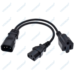 C14 to C13+NEMA 5-15R <strong>Y</strong> Splitter <strong>Power</strong> Plug <strong>Cord</strong>,Single IEC 320 C14 Male to C13+Nema 5-15R Female Splitter Adapter Cable <strong>Cord</strong>