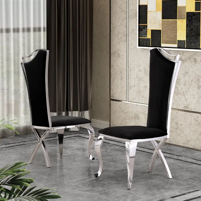 Side Chair (Set of 2) Cabriole shaped legs Upholstered Velvet Stainless Steel Chair