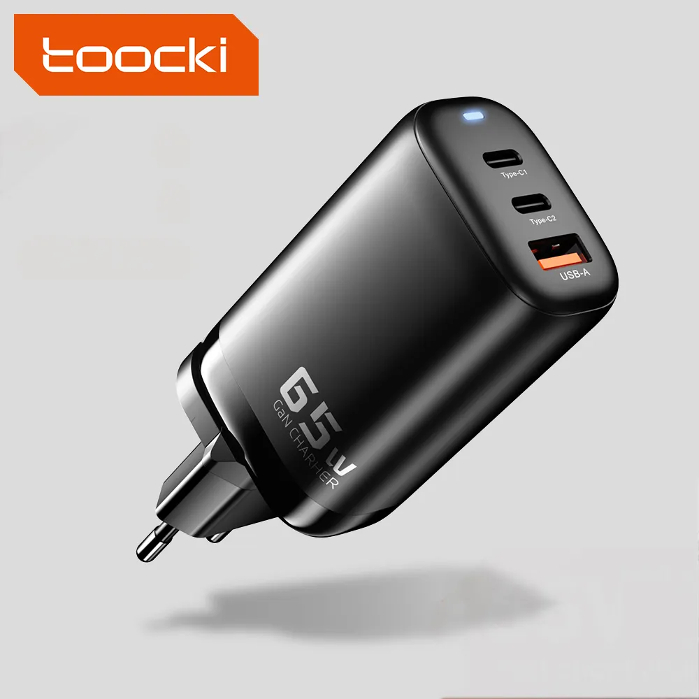 Toocki 65W gallium nltride travel charger the charger input 100-240V-50/60HZ 1.6A MAX