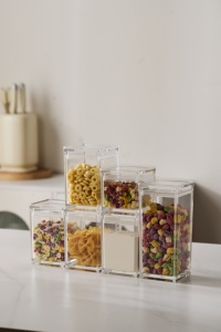 Caja de especias para cocina, recipiente cuadrado de acrílico transparente apilable, juego de tarros de contenedores de almacenamiento de especias con tapa - Product Image 4