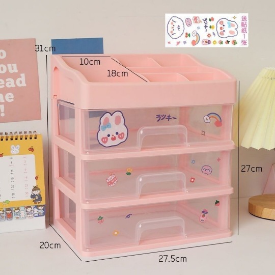 Large size, 4 layers, 3 drawers, pink