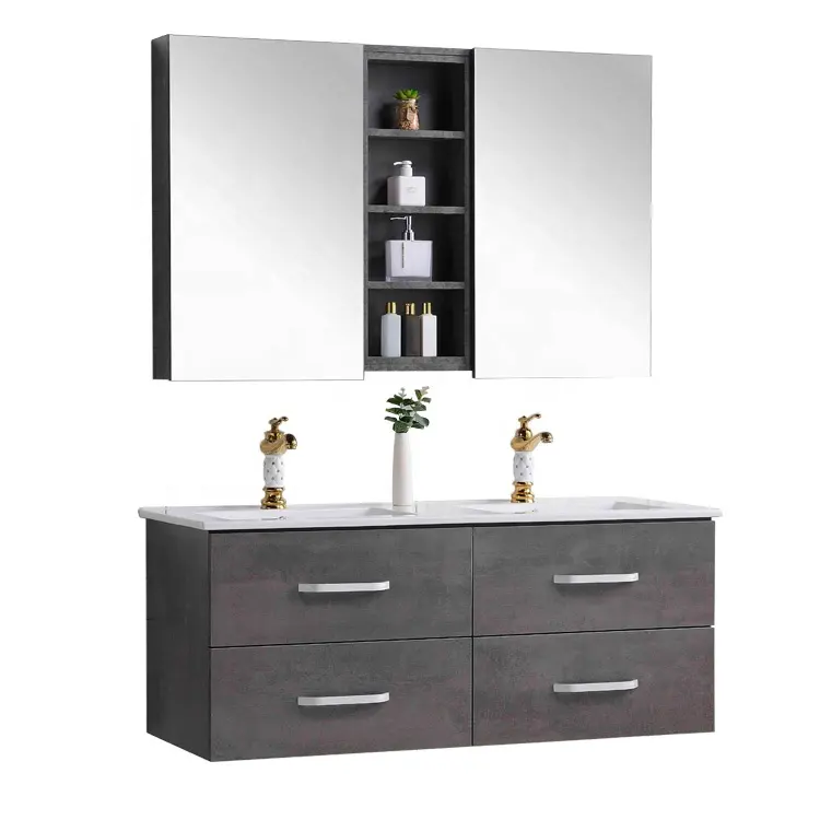 En çok satan üretim banyo mobilyaları toptan Vanity dolapları çift lavabo ile son tasarım Modern tarzı 48 inç Vanity