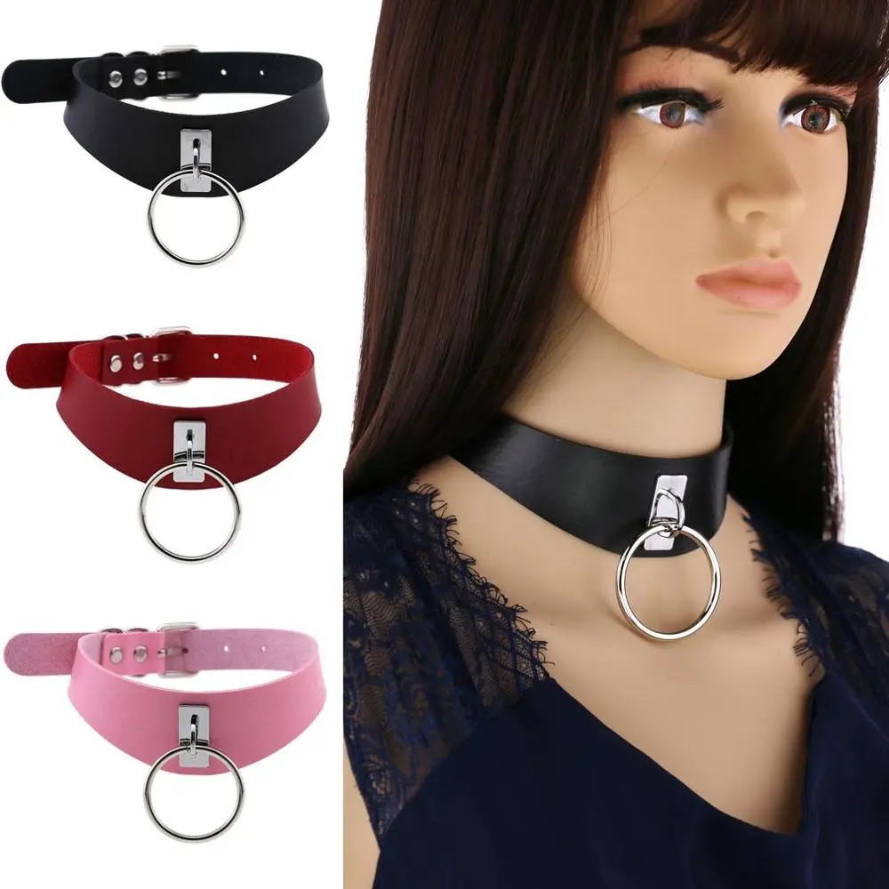 Collar de Bondage de cuero gótico Punk, Gargantilla redonda, Collar esclavo BDSM