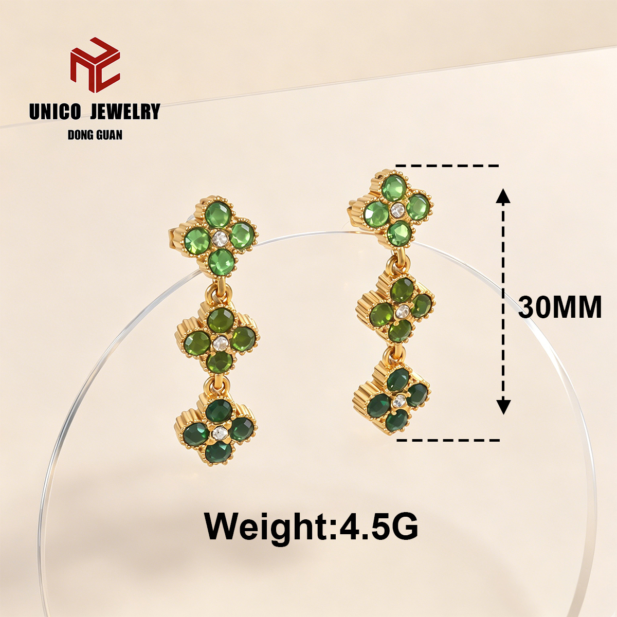 Boucles d'oreilles trèfle à quatre feuilles dorées-1