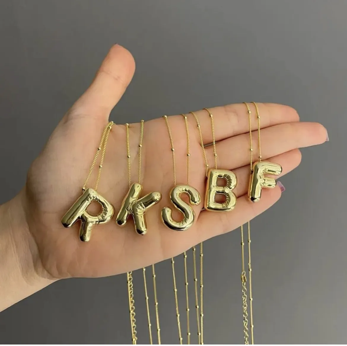 Hot Sale Fashion Jewelry Necklace Chunky Balloon Letters Pendant Necklace Brass Tiny Initial Necklace 26 Letters