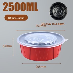 Bacia redonda plástica descartável vermelha e branca do Fast Food dos PP com tampa para o empacotamento Takeaway do macarrão da sopa - Product Image 5