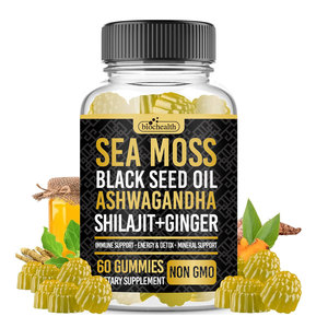 Biocaro biển rêu dầu hạt đen Ashwagandha Gummies với shilajit, cơm cháy, nghệ, bladderwrack cho năng lượng & Giải độc Gummy - Product Image 1